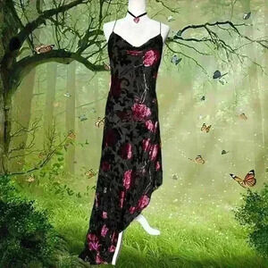 Y2k Gorgeous Floral Velvet Assymetrical Dress Size 8 by Aidan Mattox
